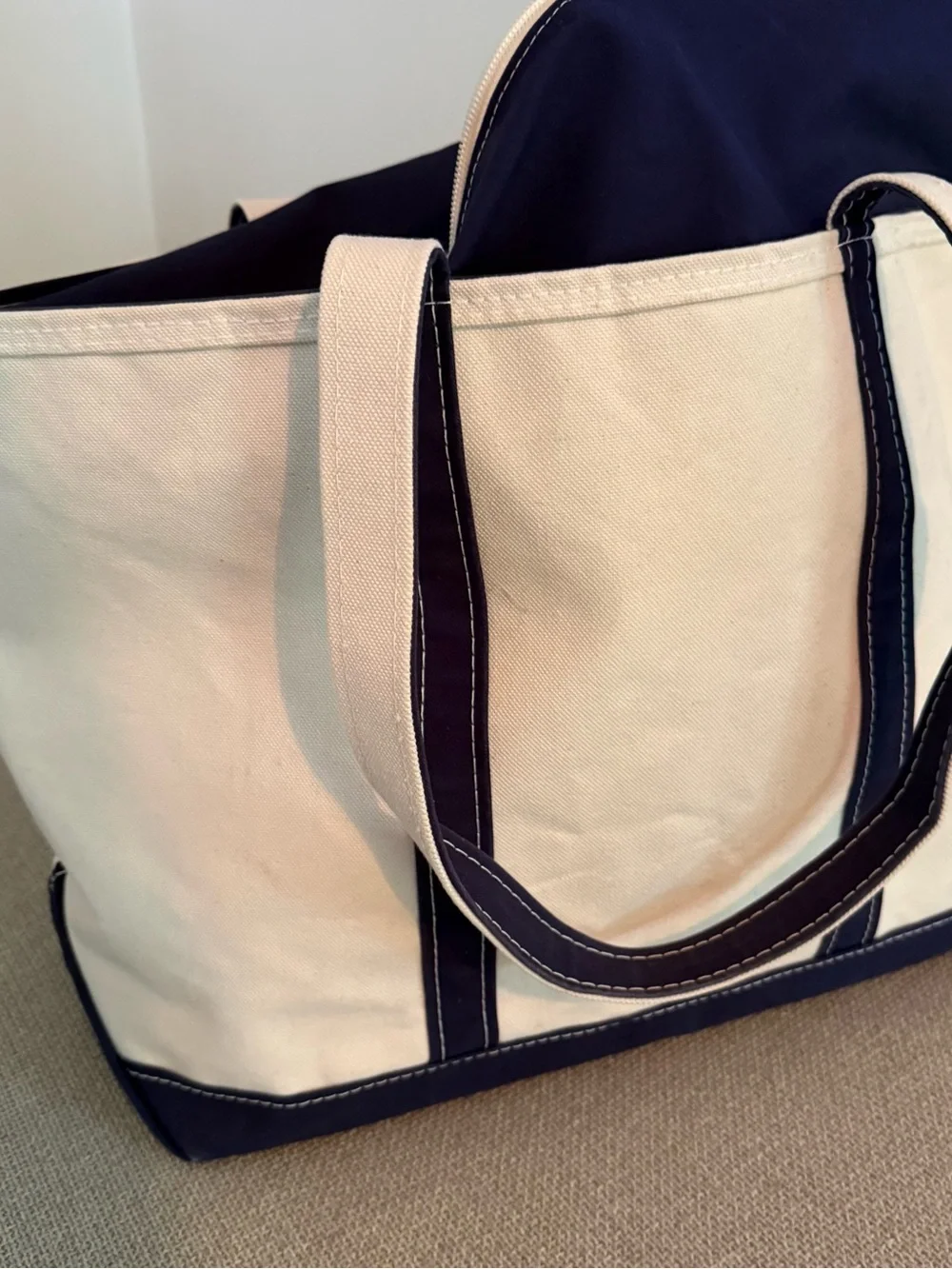 L.L. Bean Large Navy Canvas Tote with Monogram - Picture 10 of 10